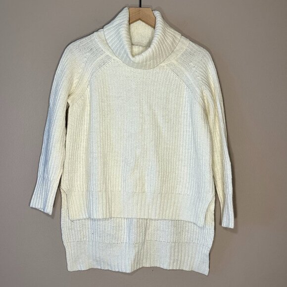 Women's S Express White Oversized Turtleneck High Low Cowl Neck Lightweight - Picture 2 of 8